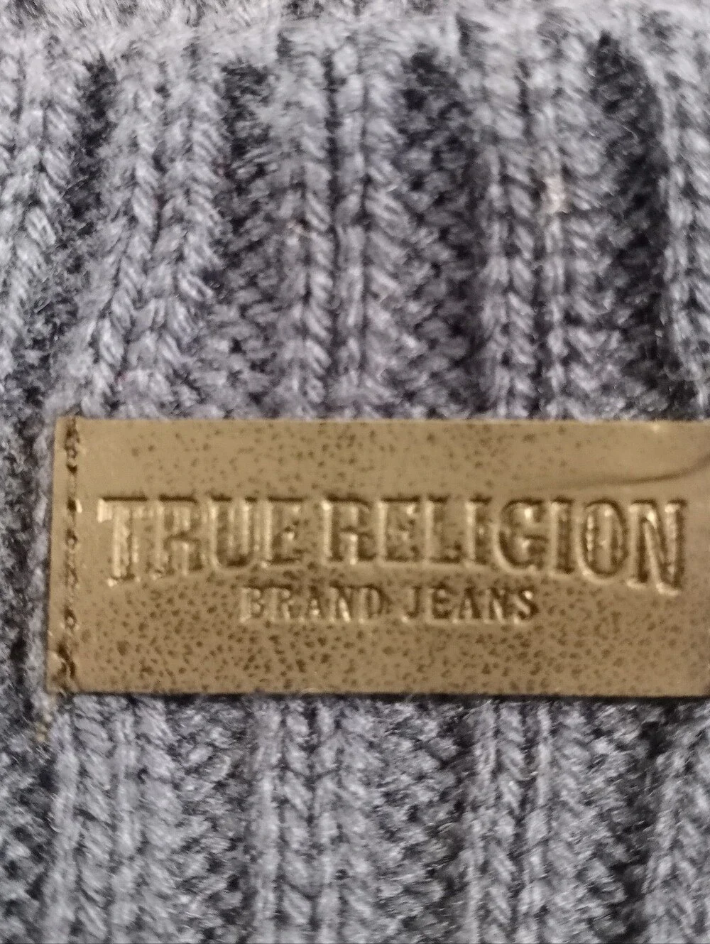 True Religion Dark Blue Ribbed Knit Cuff Beanie One Size